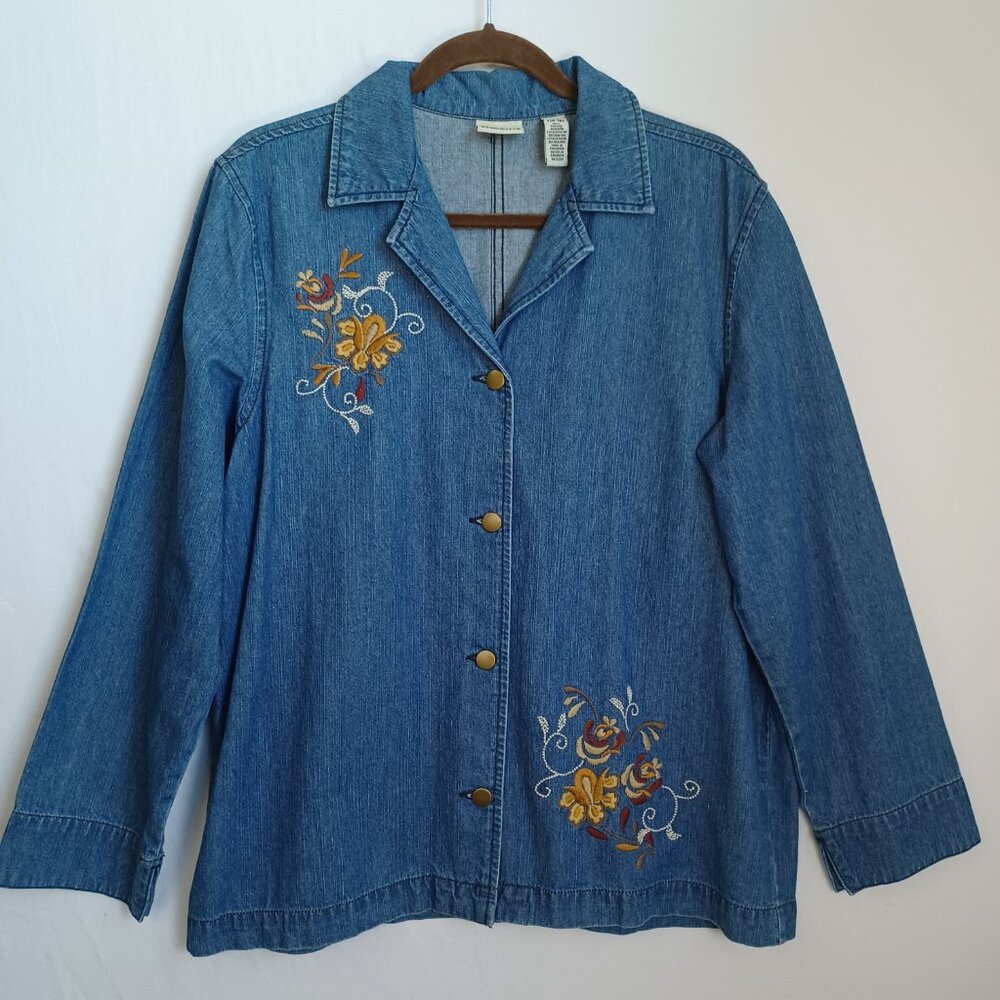 Classic Elements Denim Jacket Embroidered Barn Ch… - image 2